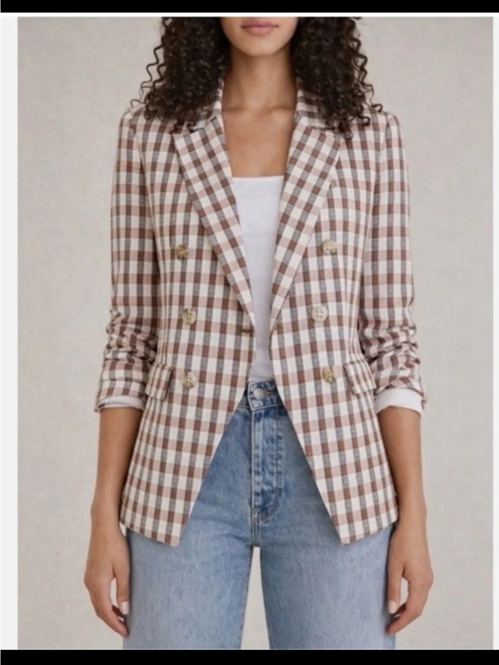 Joie Blazer Spice Plaid Double Breasted Cotton Blend Jacket Size Medium - Picture 4 of 12